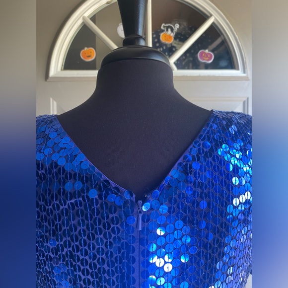 Vintage 90s Niteline Della Roufogali blue sequined  cocktail dress, size 6 - Picture 12 of 16